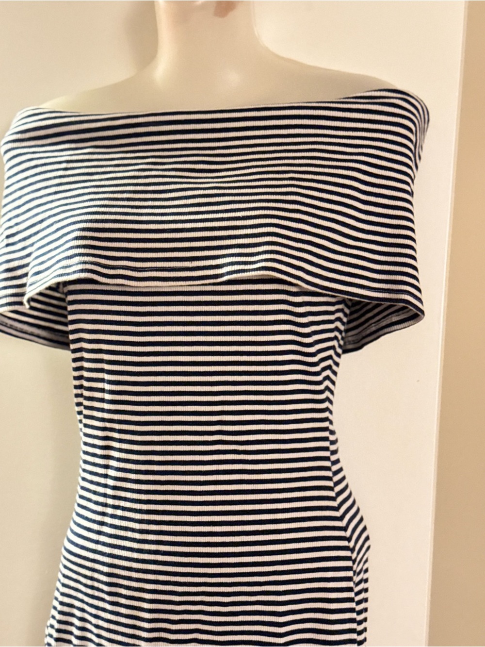 Off-Shoulder Black and White Striped Women’s dress